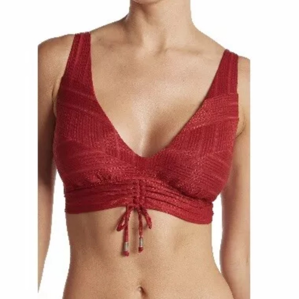 BECCA Crossroads Bralette Bikini Swim Top Small F ( DDD)Cup Red NEW 448